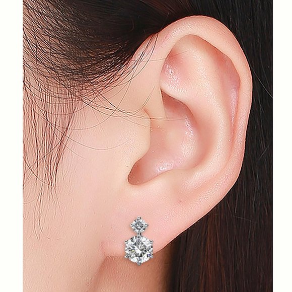 Chic Silver Double Swarovski Stud Earrings - Picture 3 of 6